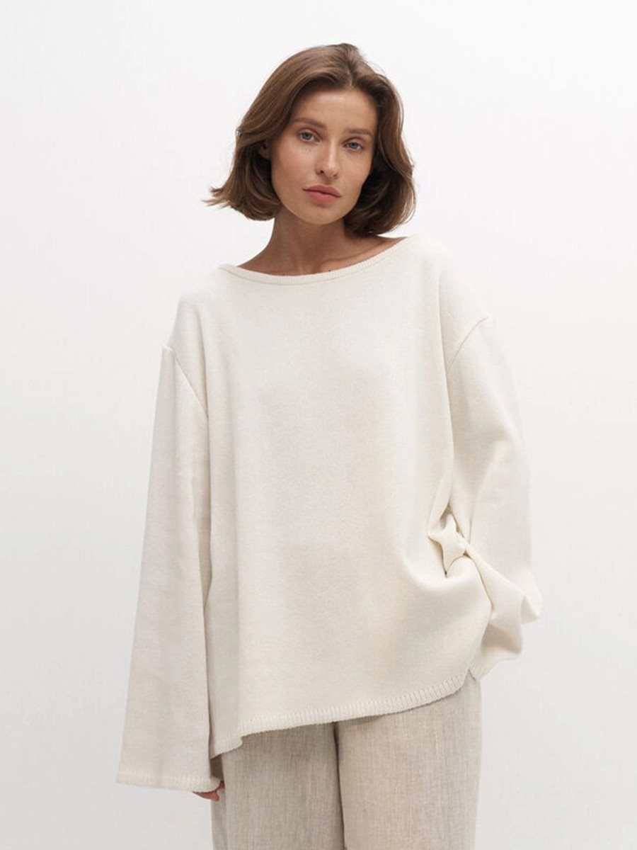 Women's chunky knit hoodie made of pure cotton with drawstring Mune Fashion