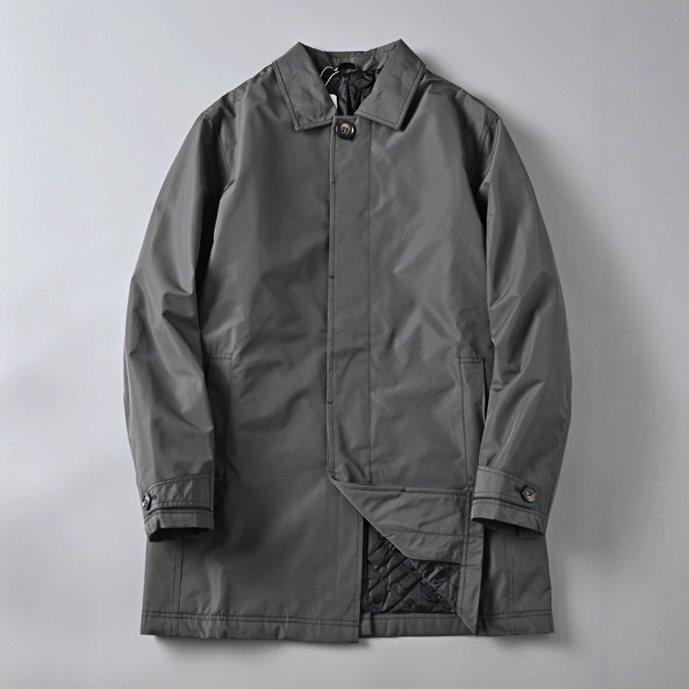 Men Water-repellent Lightweight Cotton Coat in Classic Mac Cut with Concealed Button Placket Mune Fashion