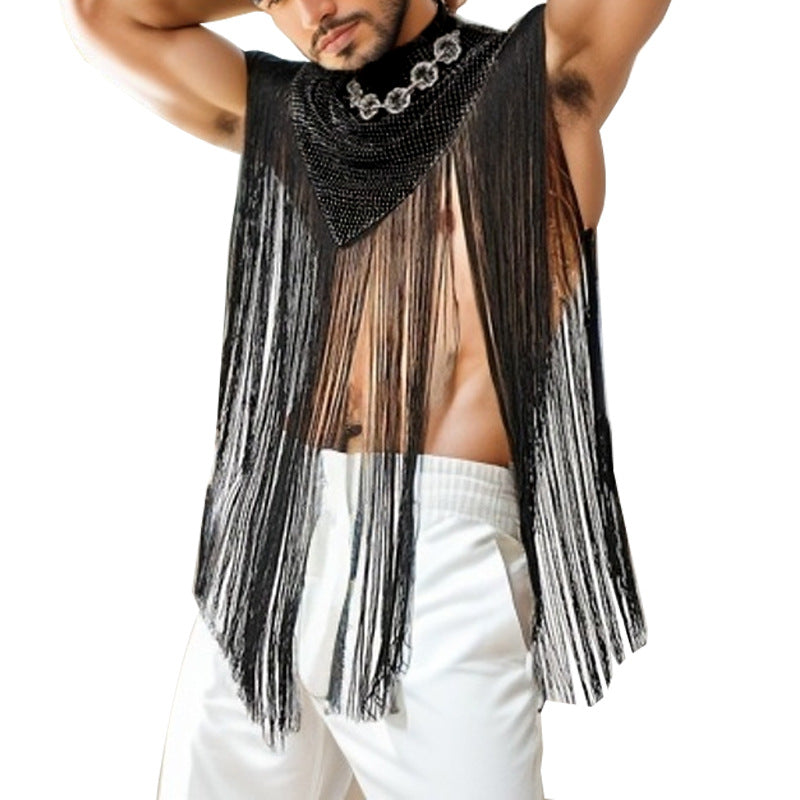 Ladies long fringed cape with turtleneck and V-shaped insert Mune Fashion