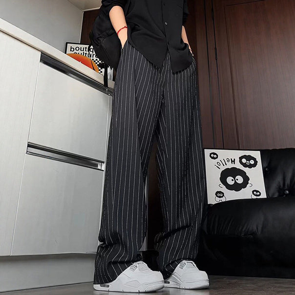Women's Comfortable Knit Pants with Vertical Stripes Mune Fashion