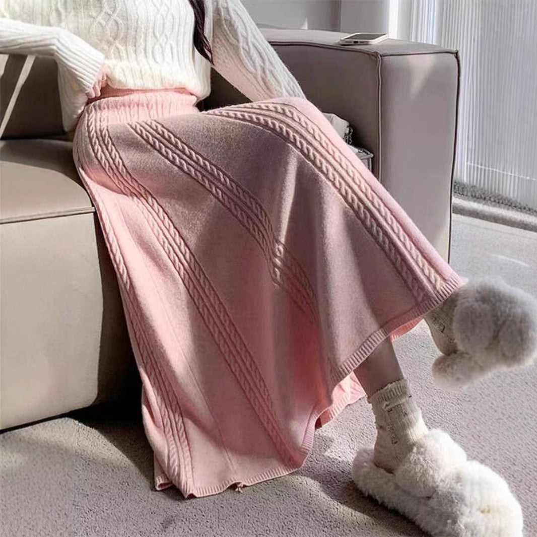 Women's Long Knit Skirt with Fine Rib Pattern Mune Fashion