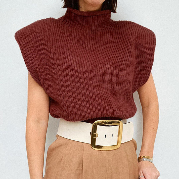 Women's sleeveless ribbed top with stand-up collar and padded shoulders Mune Fashion