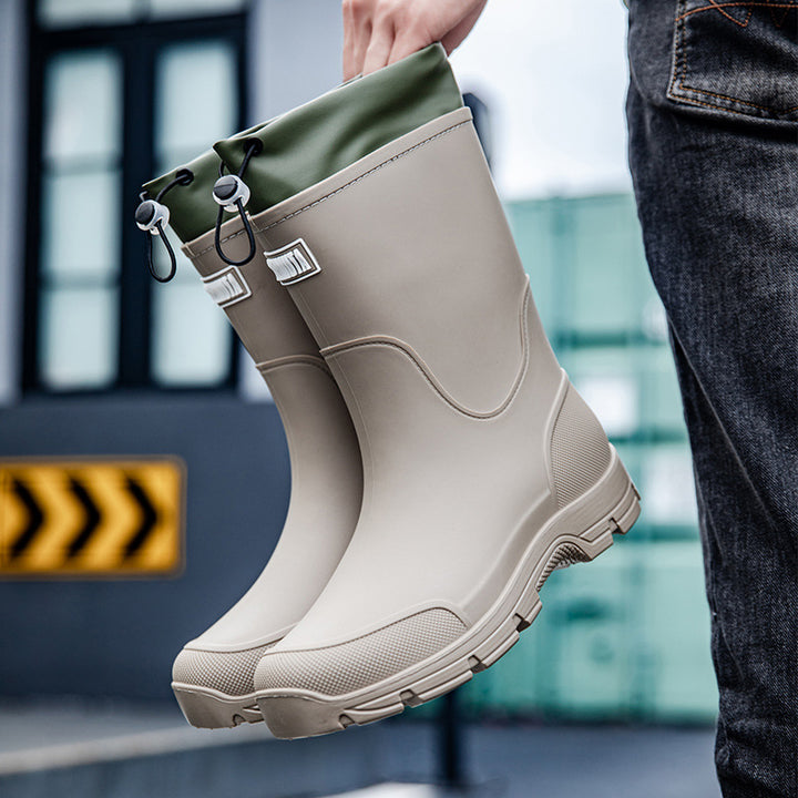 Men's waterproof work and rain rubber boots with adjustable cord closure and non-slip patterned sole Mune Fashion