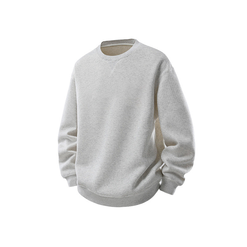 Men's Oversize Waffle Knit Sweatshirt with Round Neck, Extended Back Hem and Ribbed Cuffs Mune Fashion