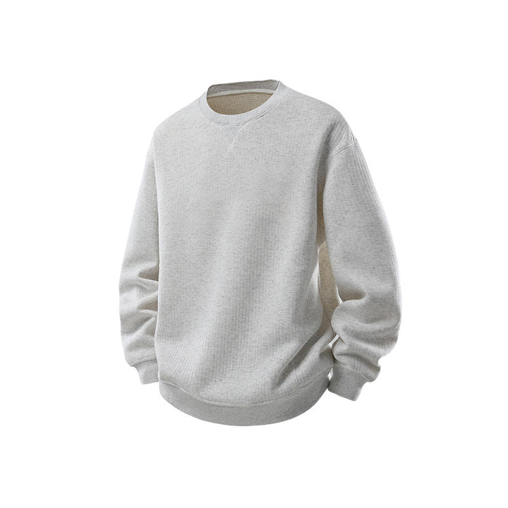 Men's Oversize Waffle Knit Sweatshirt with Round Neck, Extended Back Hem and Ribbed Cuffs Mune Fashion