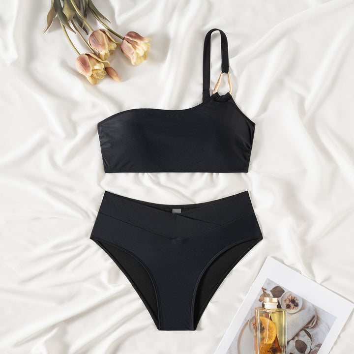 Ladies High-Waisted Bikini Set with Asymmetrical Top Mune Fashion