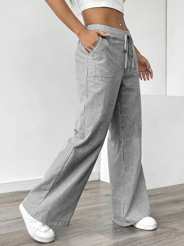 Women wide cotton lounge pants with drawstring and side pockets Mune Fashion