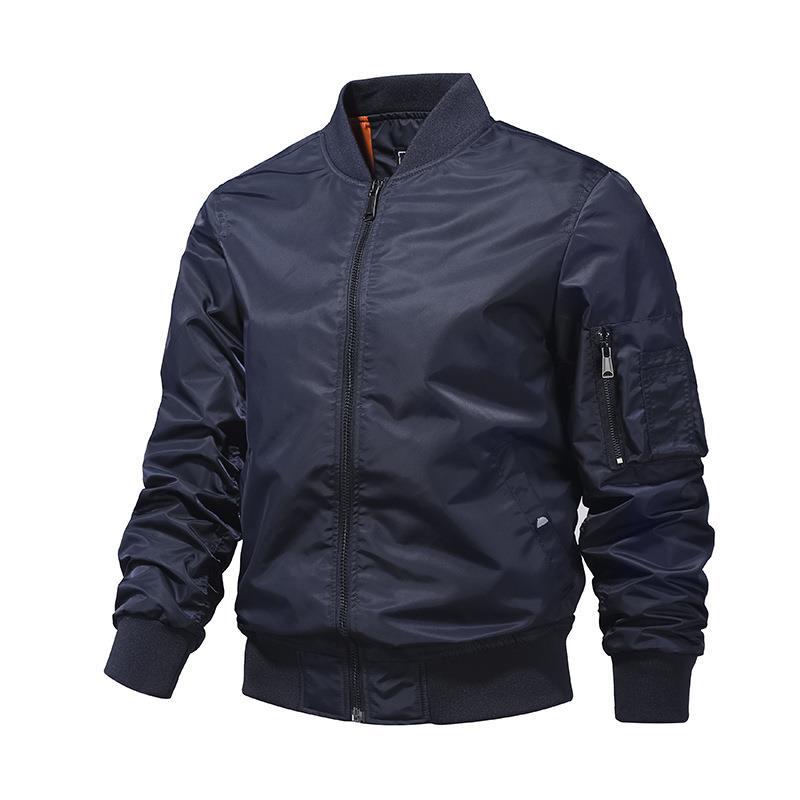 Men's Windproof Nylon Bomber Jacket with Zipper Arm Pocket and Ribbed Cuffs Mune Fashion