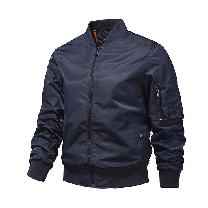 Men's Windproof Nylon Bomber Jacket with Zipper Arm Pocket and Ribbed Cuffs Mune Fashion