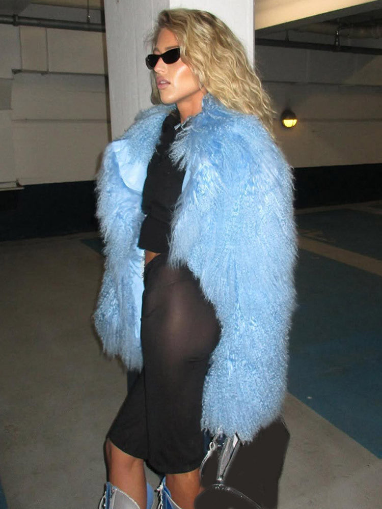 Women’s Statement Shaggy Faux Fur Coat with Long Pile and Boxy Oversized Silhouette Mune Fashion