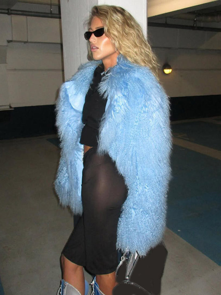 Women’s Statement Shaggy Faux Fur Coat with Long Pile and Boxy Oversized Silhouette Mune Fashion