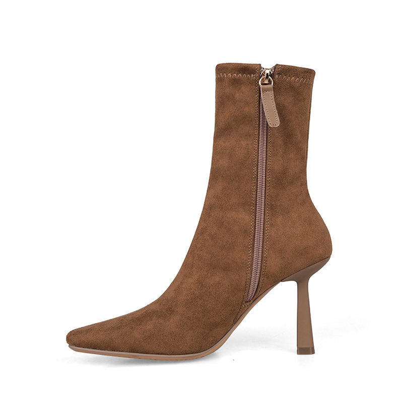 Women's sock ankle boots made of stretch with pointed toe and sculpted stiletto heel Mune Fashion