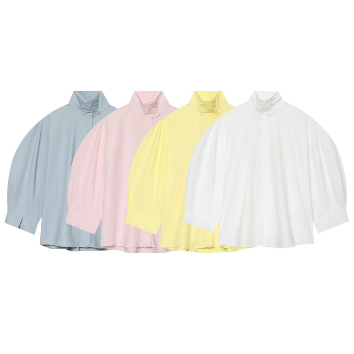 Women's Oversize Blouse with Stand-Up Collar and Kimono Sleeves Mune Fashion