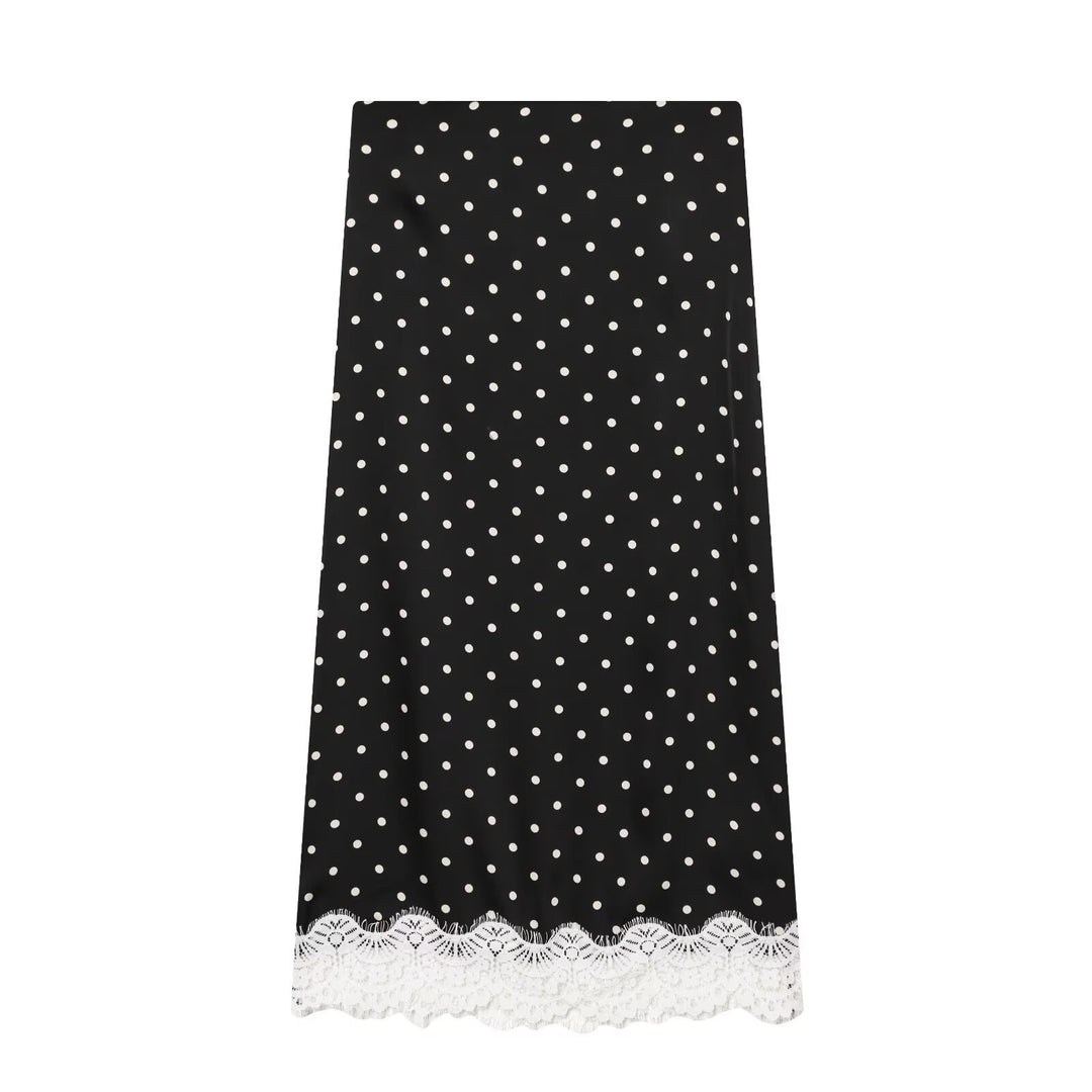 Women's midi skirt with polka dot pattern and lace hem Mune Fashion