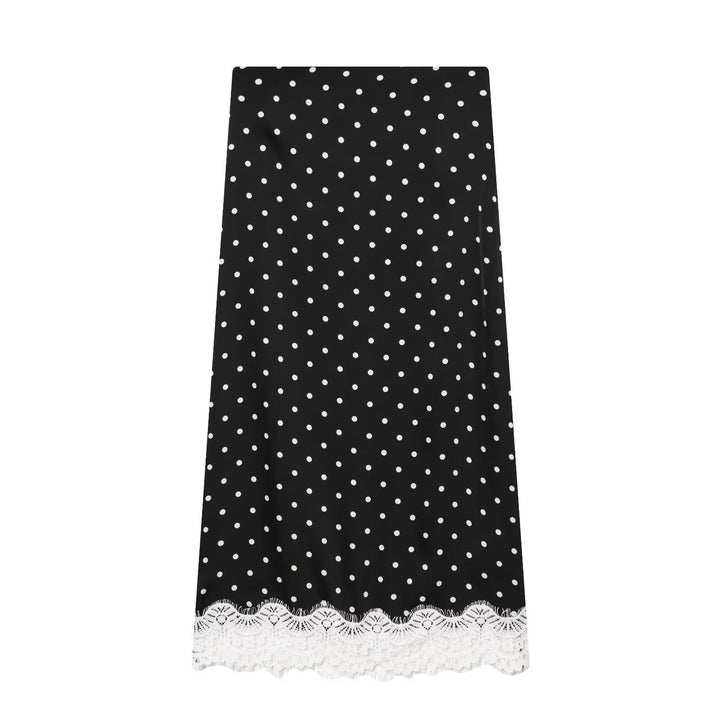 Women's midi skirt with polka dot pattern and lace hem Mune Fashion