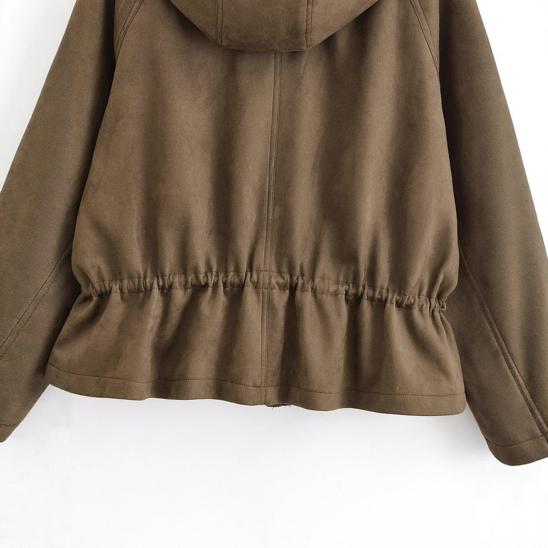 Women Short Hoodie Jacket in Parka Look with Drawstring Waist and Flap Pockets Mune Fashion