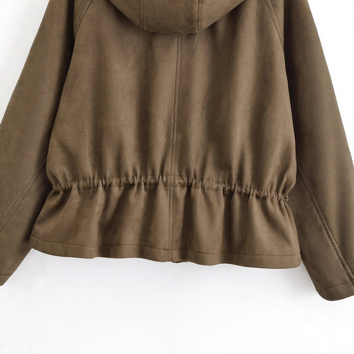 Women Short Hoodie Jacket in Parka Look with Drawstring Waist and Flap Pockets Mune Fashion