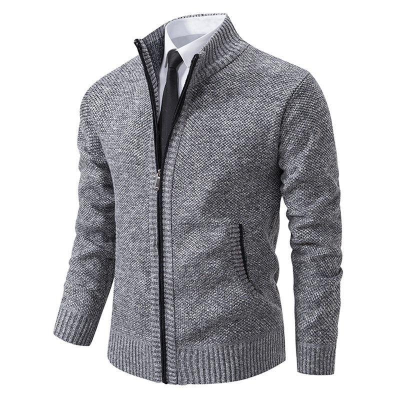 Men's structured knit cardigan with full zip and stand-up collar Mune Fashion