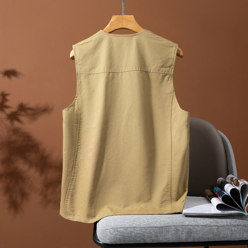 Men's Canvas Utility Vest with Multiple Pockets and Button Placket Mune Fashion