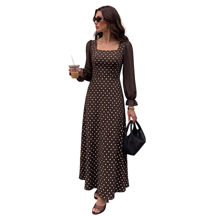 Women Elegant Maxi Dress with Dots and Transparent Sleeves Mune Fashion