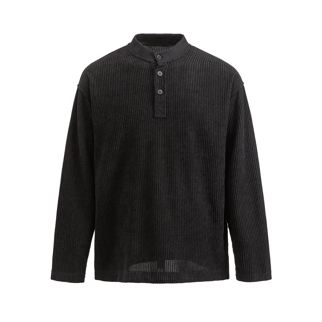 Men's Waffle Knit Henley with Stand Collar and Triple Button Placket Mune Fashion