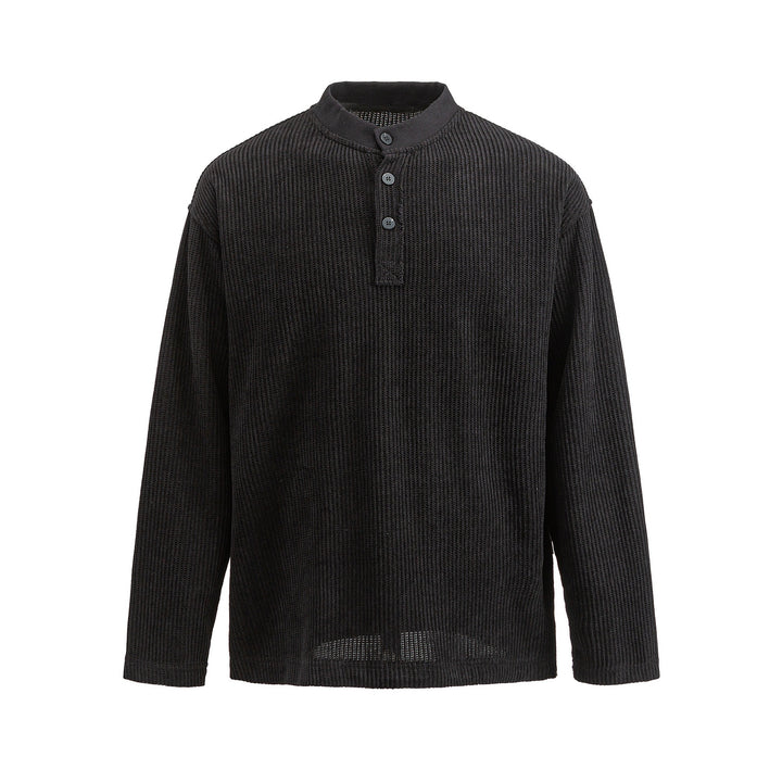 Men's Waffle Knit Henley with Stand Collar and Triple Button Placket Mune Fashion