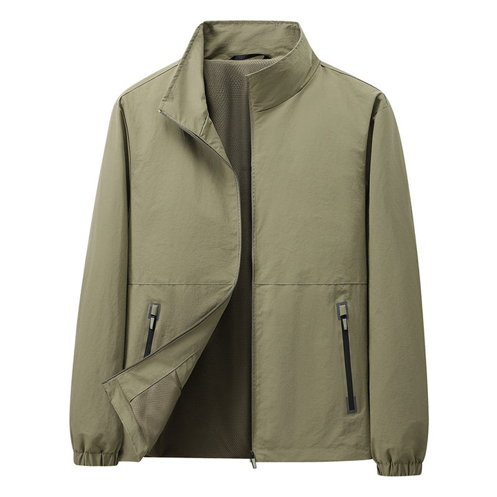 Men's Lightweight Windbreaker Outdoor Jacket with Stand Collar, Two-way Zipper and Concealed Pockets Mune Fashion