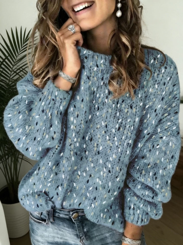 Women's Loose Mohair-Look Openwork Sweater with Balloon Sleeves Mune Fashion
