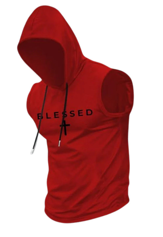 Men's sleeveless hoodie sweatshirt with slogan print and athletic fit Mune Fashion