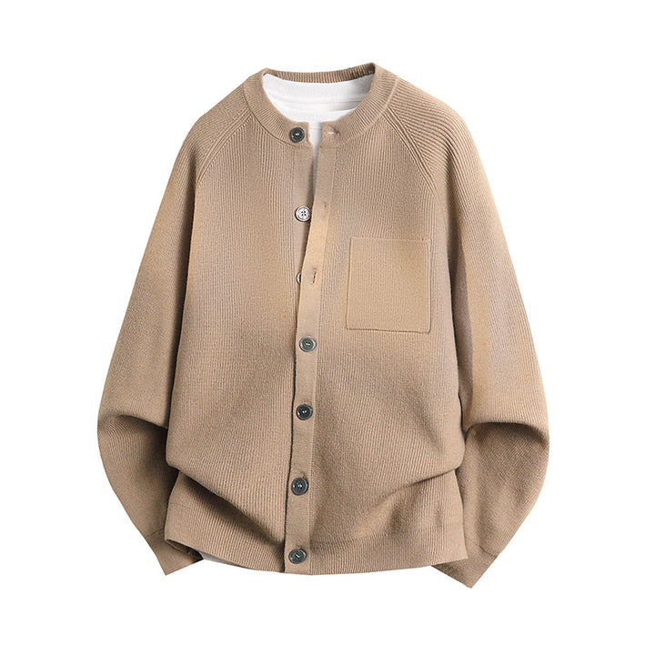 Unisex Light Fine Knit Cardigan with Round Neck, Chest Pocket and Raglan Sleeves Mune Fashion