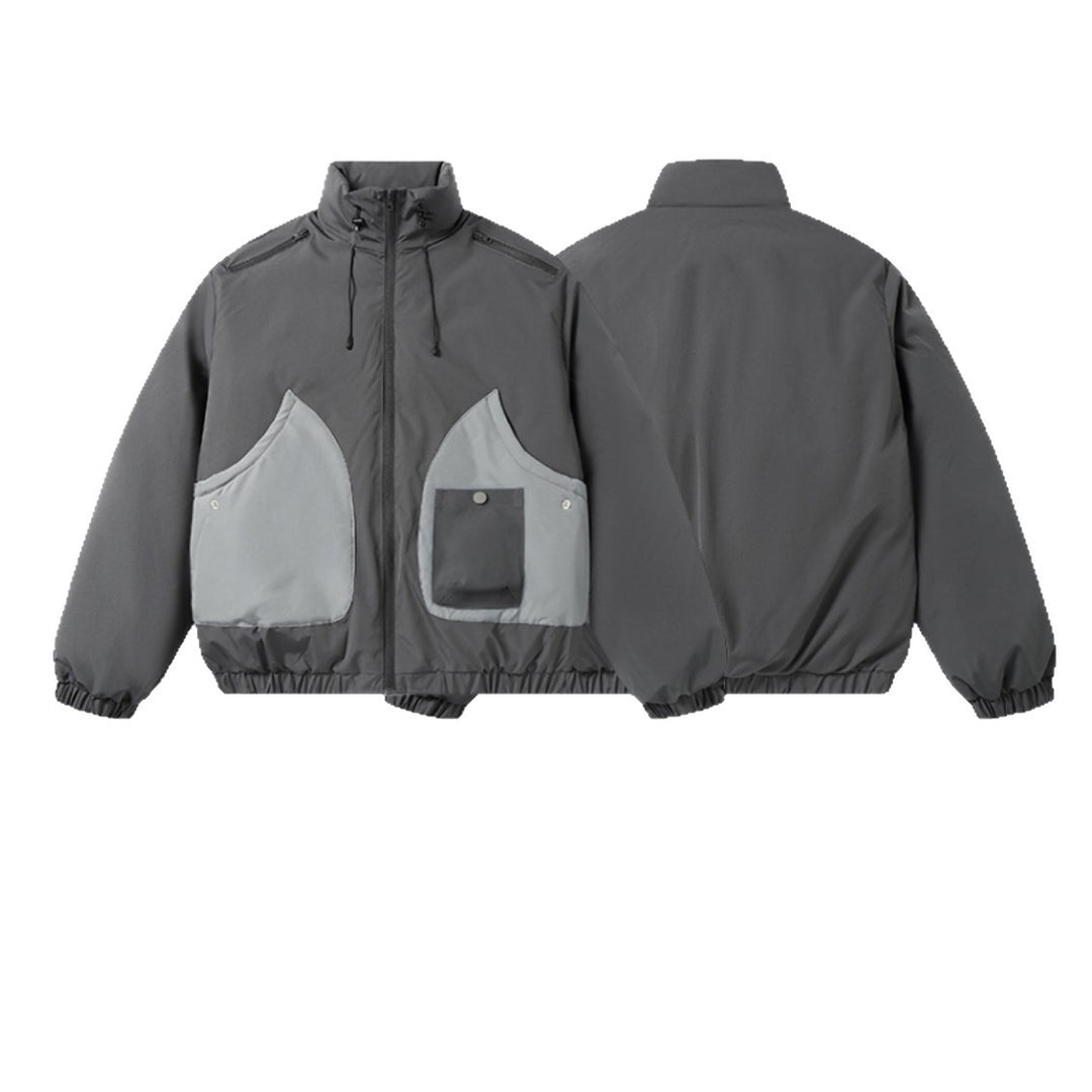 Men's short-cut two-tone utility transition jacket with high stand-up collar and large front pockets Mune Fashion