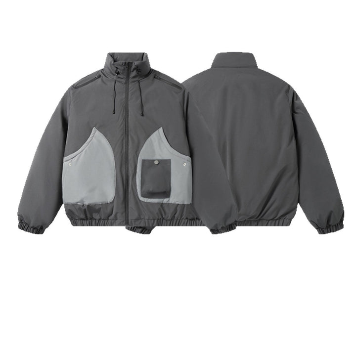 Men's short-cut two-tone utility transition jacket with high stand-up collar and large front pockets Mune Fashion