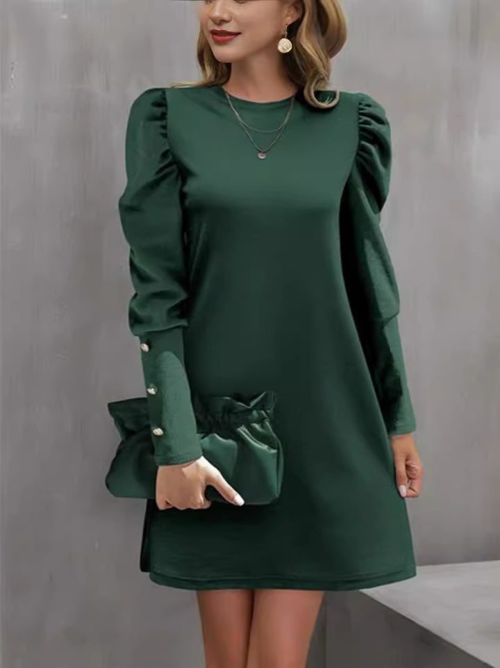 Women's pencil dress with gathered puff sleeves and pearl cuffs Mune Fashion
