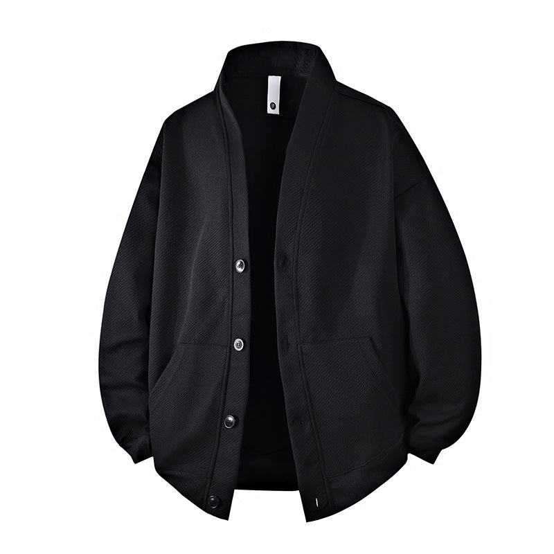 Men's structured knit cardigan jacket with continuous button placket and patch pockets Mune Fashion