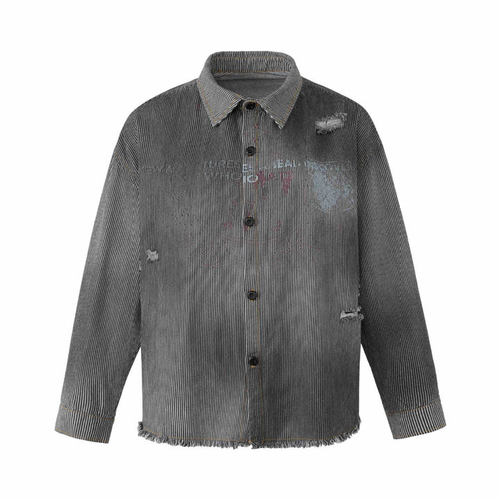 Women's overshirt jacket made of striped denim with fringes and used details Mune Fashion
