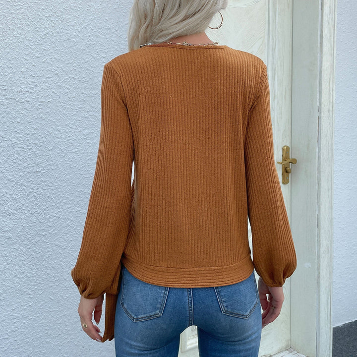 Women's Ribbed Wrap Cardigan with V-Neck, Asymmetrical Button Placket and Waist Tie Mune Fashion