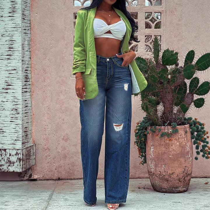 Women Wide High-Waist Denim Jeans in Wide-Leg Look with Targeted Destroyed Details Mune Fashion