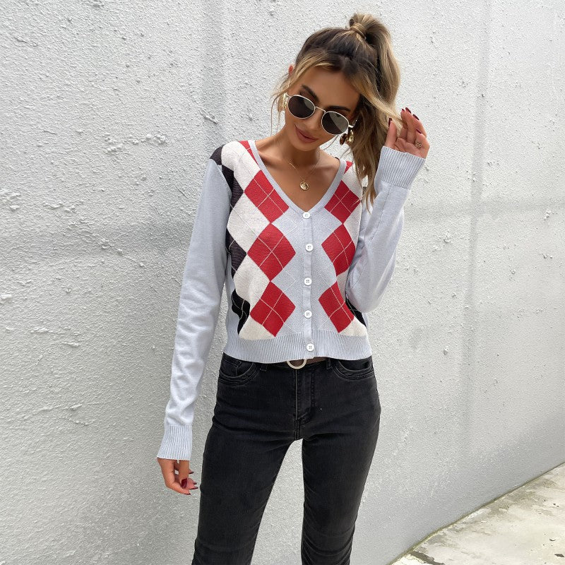 Women Elegant Knit Cardigan with Diamond Pattern Mune Fashion