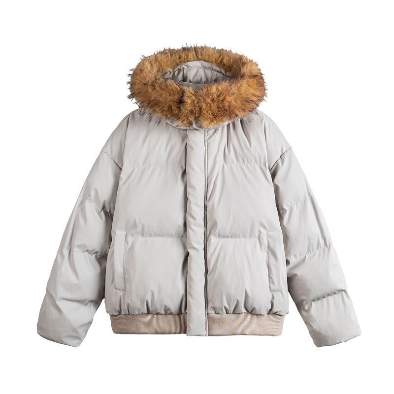 Women's short cropped quilted jacket with faux fur hood and elastic hem Mune Fashion