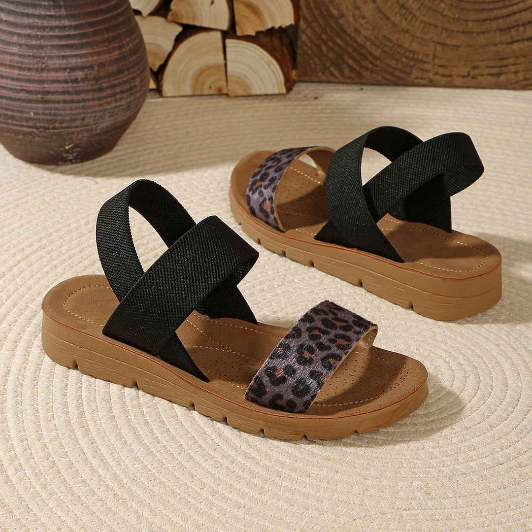 Damen Sandalen mit elastischen Kreuzriemen und Leoprint-Zehenriemen Mune Fashion