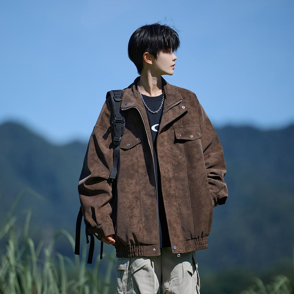 Men's Oversized Leather Jacket with Wide Asymmetrical Lapel and Waist Belt Mune Fashion