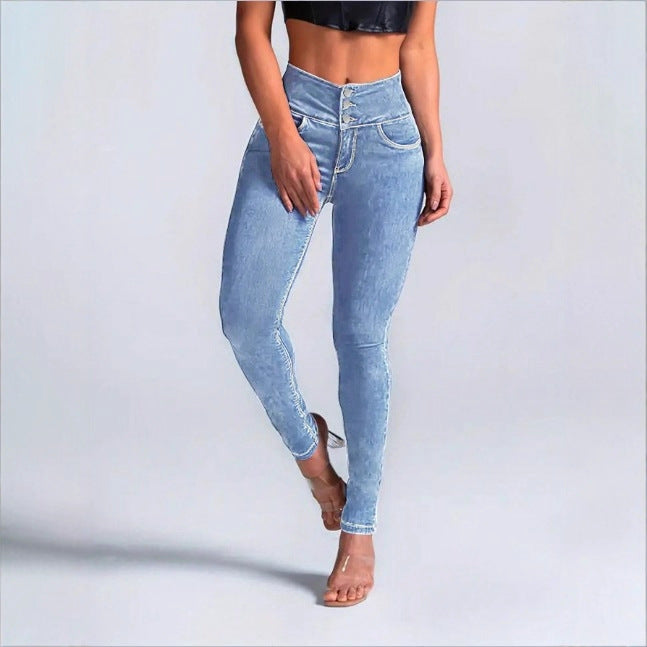 Women High-Waist Sculpting-Skinny-Jeans with waist-shaping V-waistband and double-button closure Mune Fashion