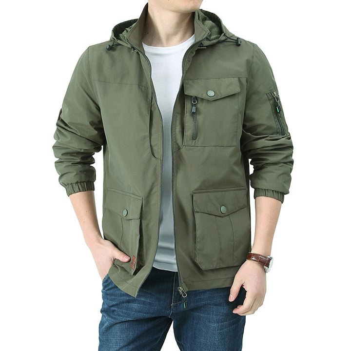 Men's Urban-Utility Field Jacket with Hood, Multiple Pockets and Elastic Cuffs Mune Fashion