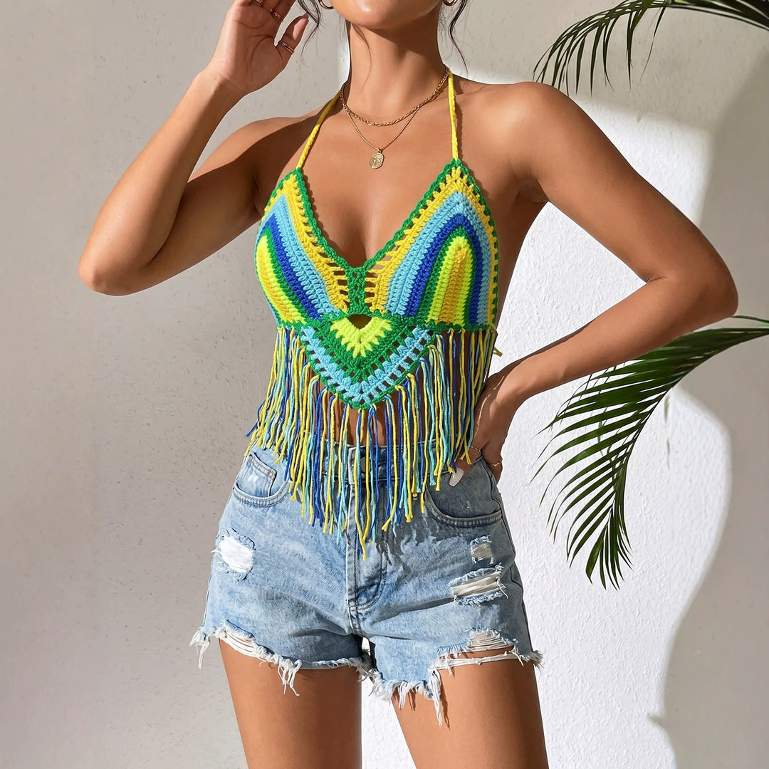 Women's Crocheted Crop Top with Fringe Mune Fashion