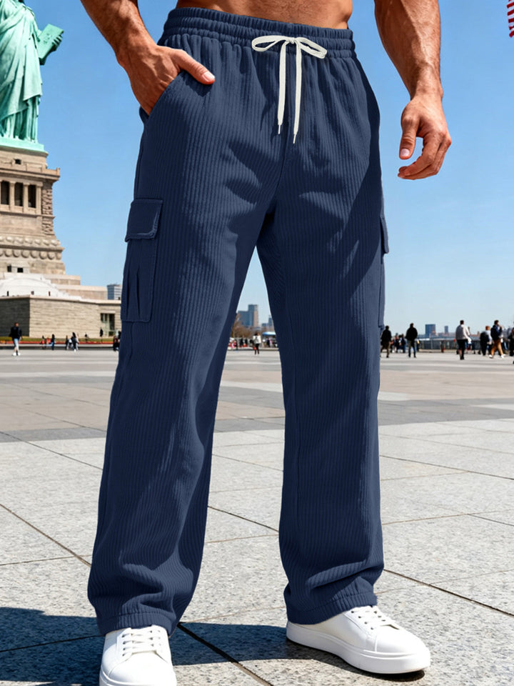 Men Ribbed Cargo Sweatpants with Drawstring and Elastic Waistband Mune Fashion