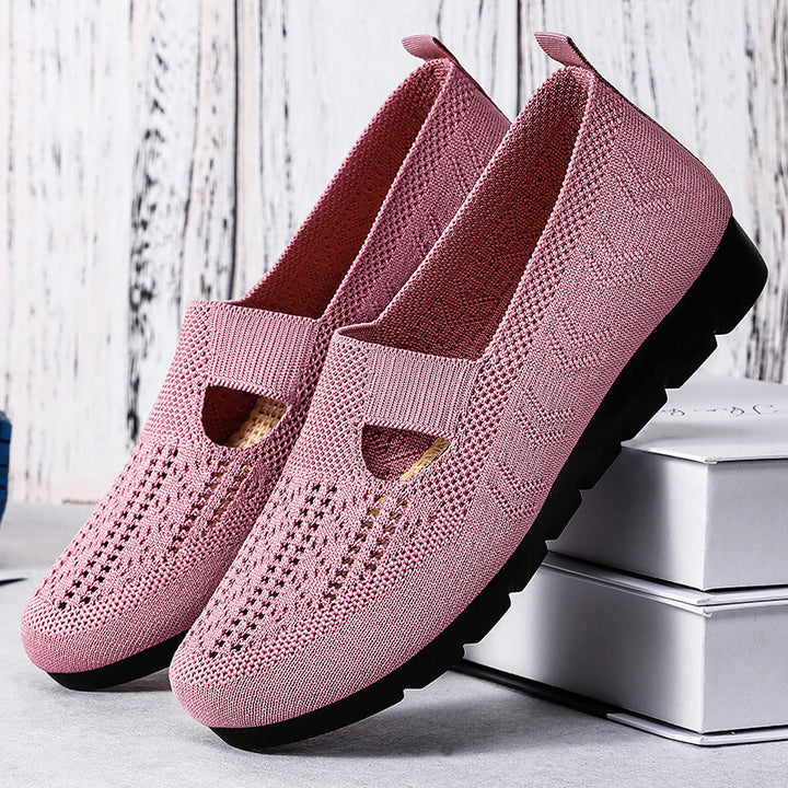 Women's breathable knitted Mary-Jane slipper with elastic strap and non-slip wedge sole Mune Fashion