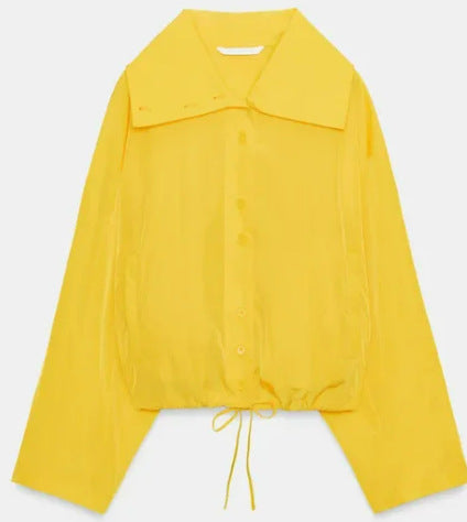 Women's Lightweight Oversized Utility Jacket with Drawstring Waist, Stand Collar and Balloon Sleeves Mune Fashion