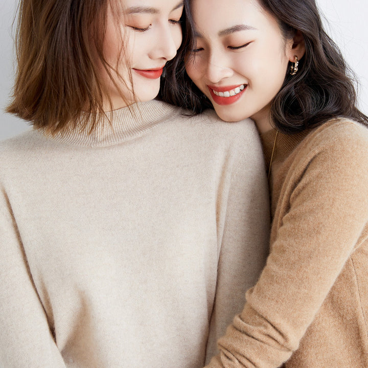 Women's Short Roll Neck Fine Knit Sweater with Light Mohair Effect Mune Fashion