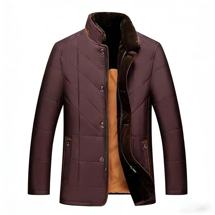 Men's Quilted Down Jacket with Stand Collar and Two-Way Inner Zipper Mune Fashion