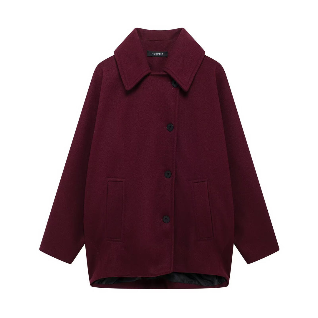 Ladies nan short oversized wool coat with large lapel collar and pockets Mune Fashion